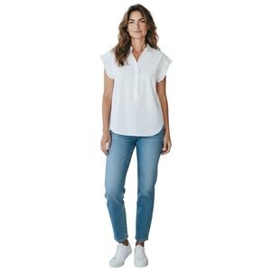 Madewell White Cotton Cap Sleeve Popover Blouse‎ Shirt Women's Size L
